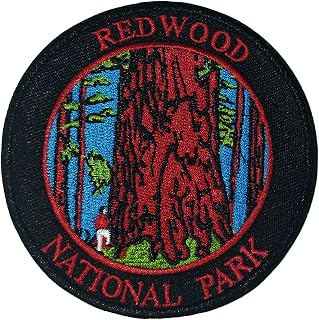Redwood Forest National Park 3.5" Embroidered Patch DIY Iron or Sew-on Decorative Vacation Travel Souvenir Applique Wander Nature Wildlife Hike Trek Camping Explore Mountains Stars Moon Sun Sky Trail