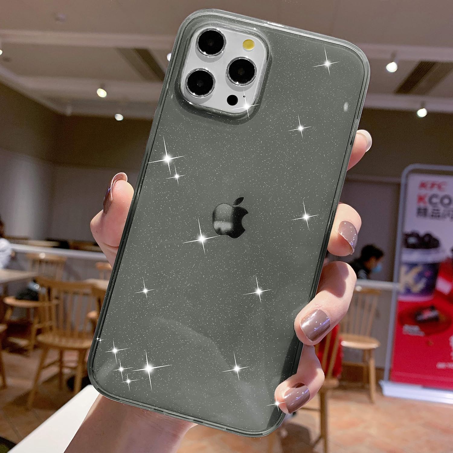 Anynve Compatible with iPhone 12 Glitter Case,for iPhone 12 Pro Case Clear Sparkle Bling Cover[Anti-Shock Matte Edge Bumper Design] Cute Slim Soft Silicone Gel Phone Case [6.1inch] 2020 -Black