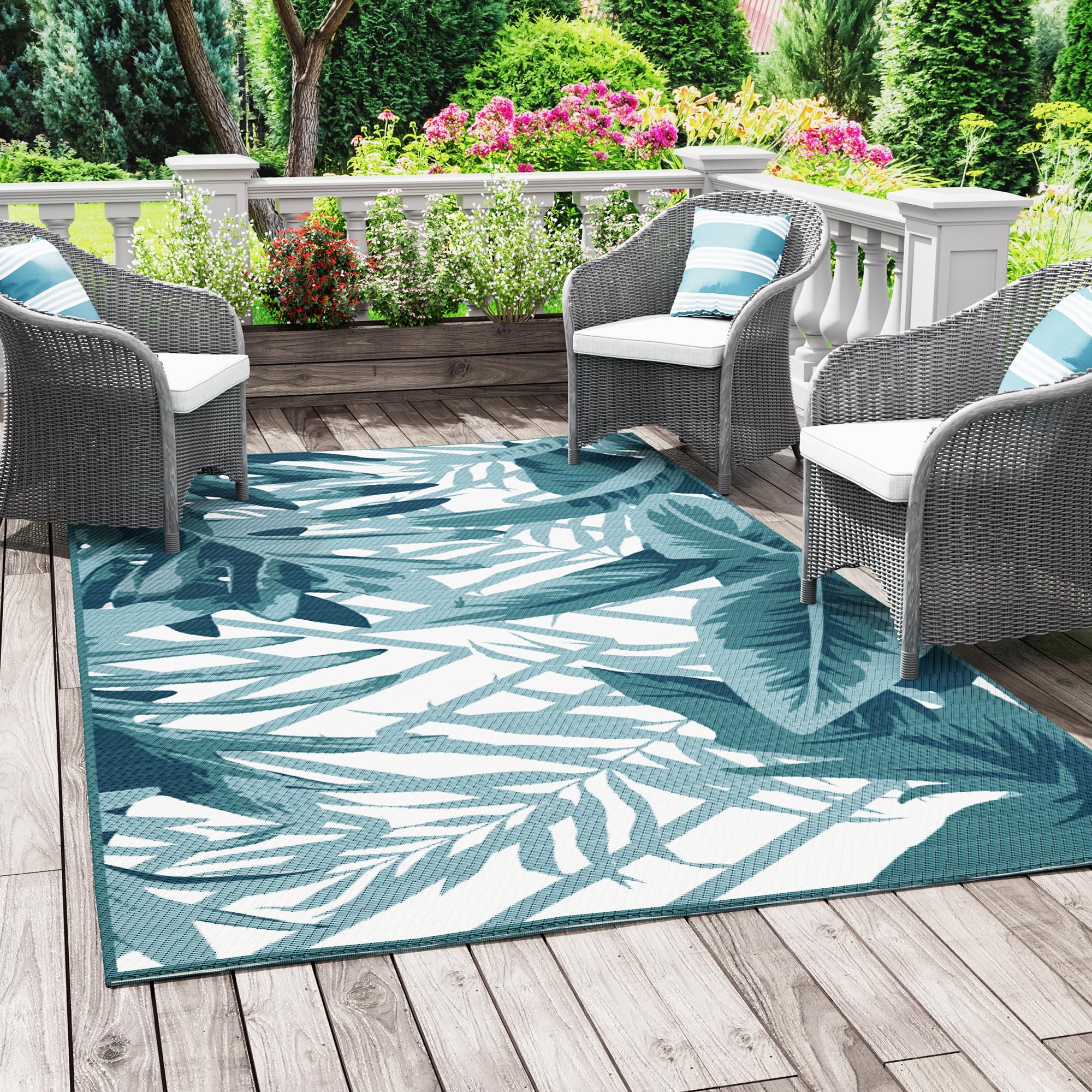 Onelike 9x18' Outdoor Plastic Straw Rug Patio Rug Waterproof Design Non-Slip & Easy to Clean Perfect for Garden, Porch, Balcony, Camping, RV Trip,