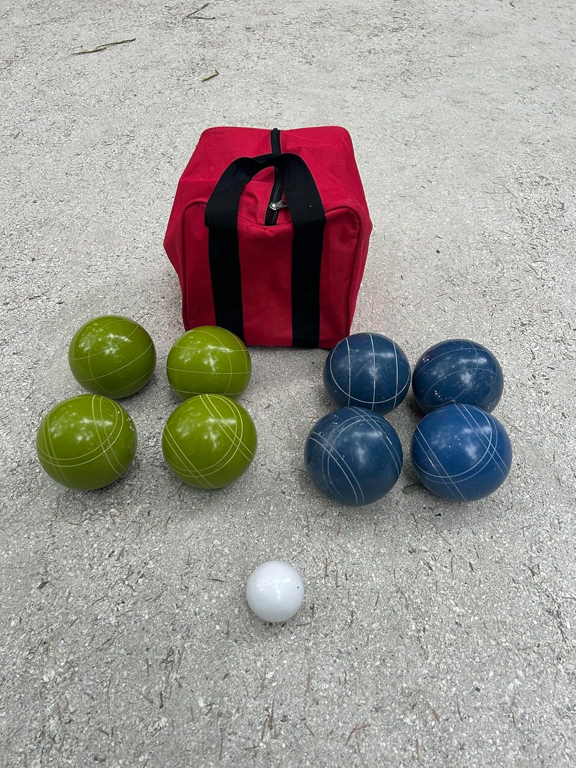 BuyBocceBalls Listing - Made in USA, Premium Quality Official Tournament Bocce Set - 110mm Blue and Lime Green Balls Nylon Bag; Regulation Size Balls 998 Grams (2 lbs. 3 oz.)