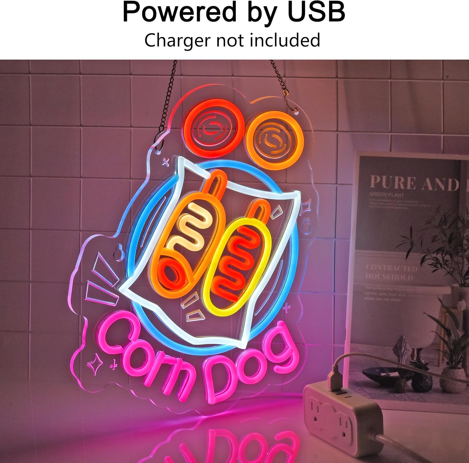 Corn Dog Neon Sign, Neon Lights Hanging Wall Art Decoration for Snack Bar Fast Food Truck Restaurant Party Kitchen Home Decor,USB Powered,Ultra Bright & Dimmable,14.17×12.2Inches