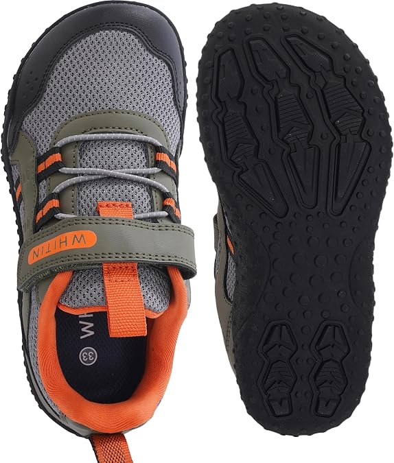 WHITIN Kids Wide Barefoot Shoes Size 2.5 Boys Tennis Casual Athletic Green | Natural Foot-Friendly Fit, Hook & Loop Closure, Breathable Mesh Keep Feet Cool, Flexible Steps, Back to School Ready