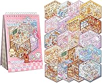 Xuoent 3D Scene Sticker Book: 20 Kawaii Mini Sticker Sets for Kids & Adults - Stress Relief, Creative Fun, Eco-Friendly Reusable Scenes