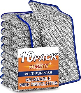 COBETE Non Scratch Wire Dishcloth,Double-Layer Wire Dishwashing Rags for Wet and Dry,Wire Miracle Cleaning Towels and dish Cloths Multipurpose For Washing Dishes,Cookware, Sinks,Stove Tops,10Pack Blue