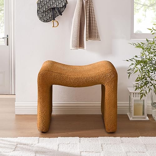 Miniatura 3 de Modern Boucle - Taburete otomano, taburete de tocador, taburete con patas de madera, sofá, banco y reposapiés, asiento adicional para tocador, sala