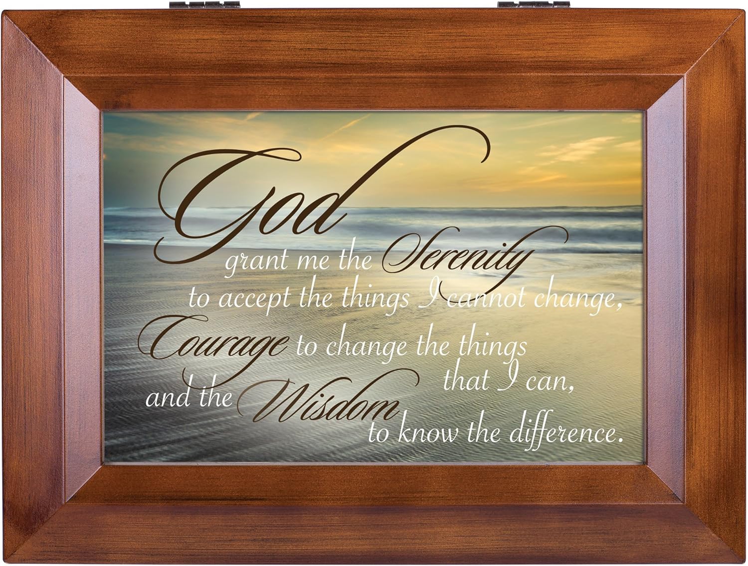 Cottage Garden Serenity Prayer Ocean Waves Wood Finish Jewelry Music Box Plays You are My Sunshine