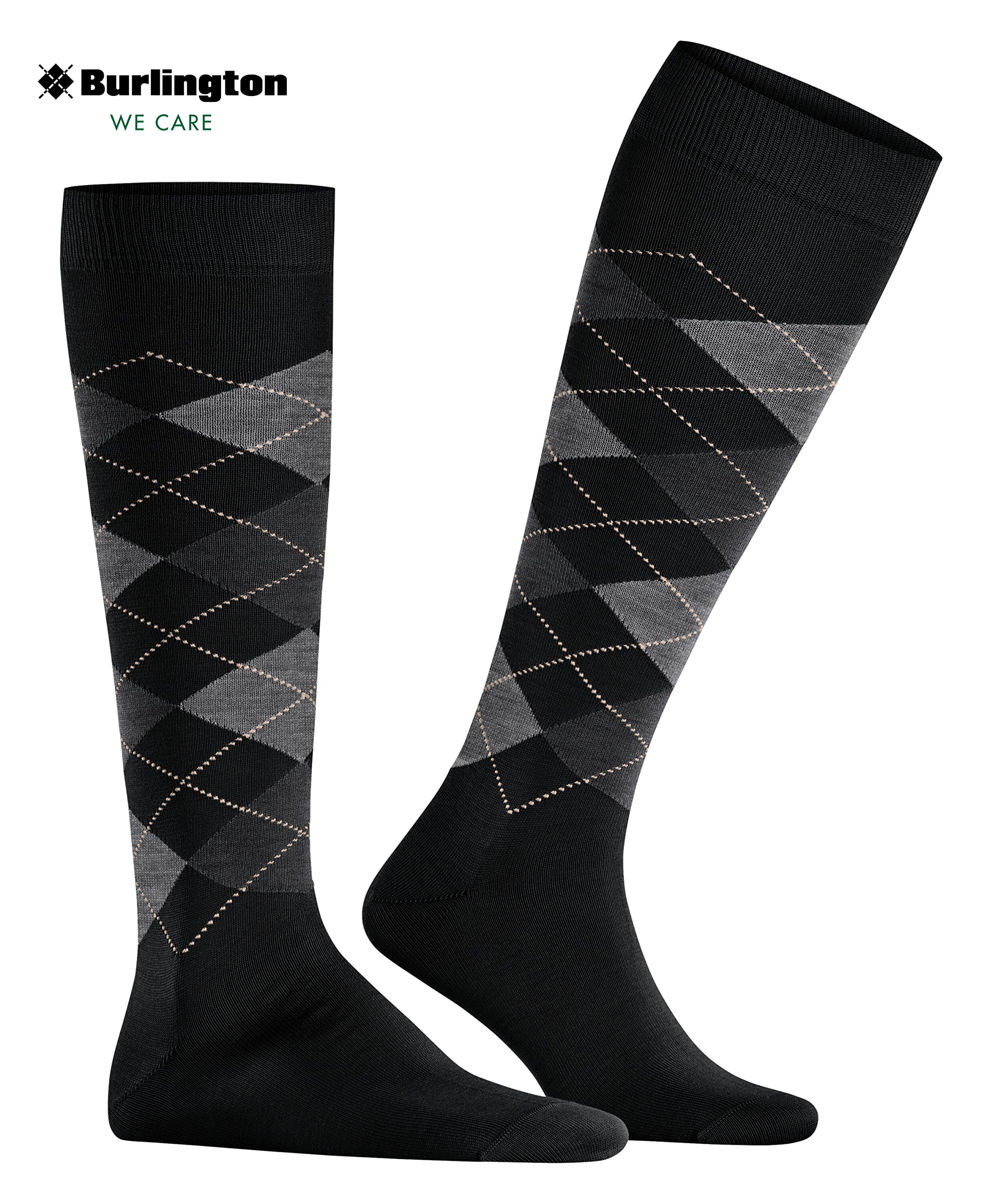 Burlington Herren Manchester Kniestrümpfe atmungsaktive Baumwolle verstärkt flache Naht druckfreie Fußspitze Argyle Business Alltag ONE-SIZE-FITS-ALL als Geschenk 1 Paar