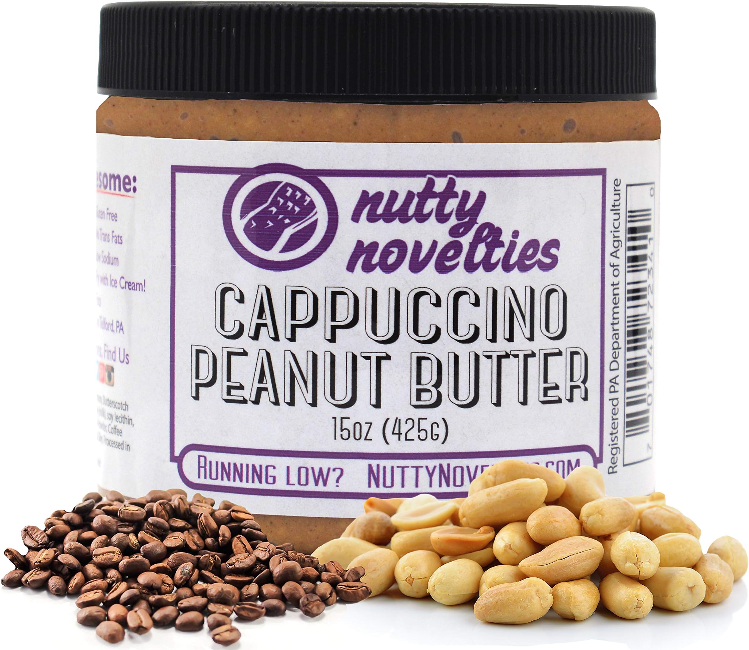 Nutty Novelties Cappuccino Peanut Butter - High Protein, Healthy Peanut Butter - All-Natural Peanut Butter Free of Cholesterol & Preservatives - Crunchy Peanut Butter - 15 Ounces