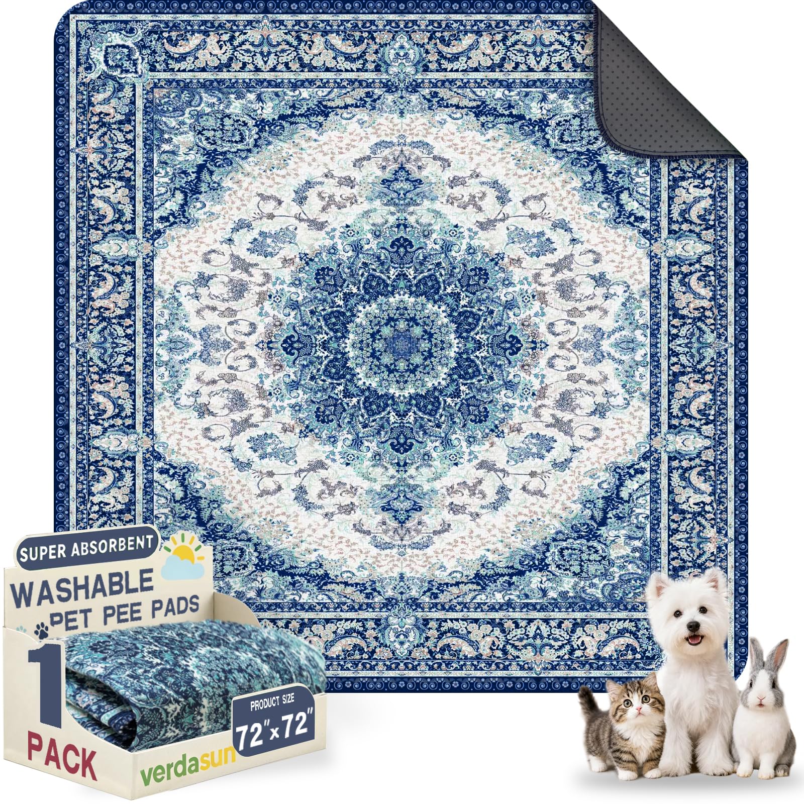 Washable Pee Pads for Dogs 72"x72" 2 Pack Reusable Puppy Potty Pad