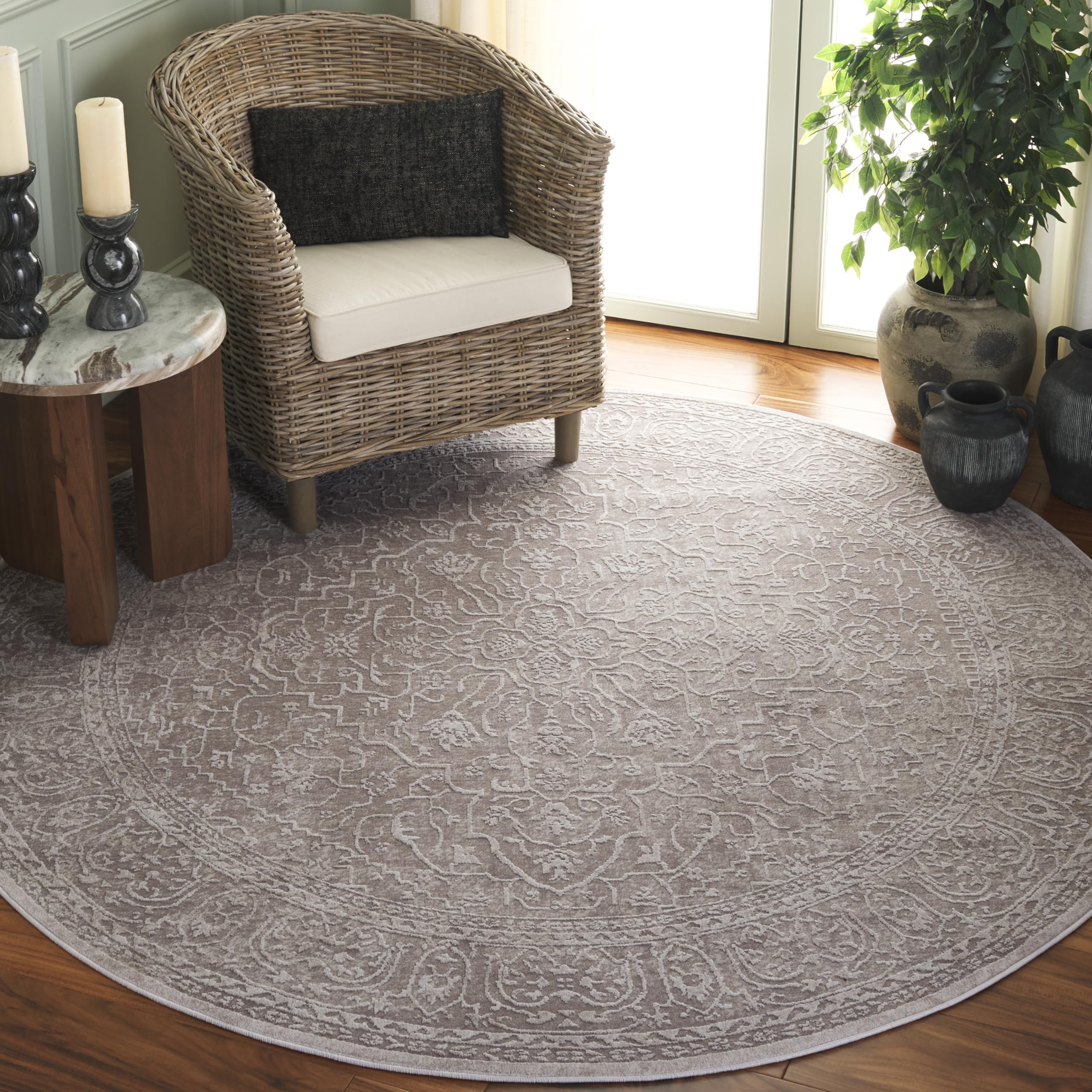 SAFAVIEH Area Rug 10' Round - Reflection Collection - Large - Beige & Cream, Non-Shedding & Easy Cleaning, Ideal for Living Room, Bedroom (RFT670A)