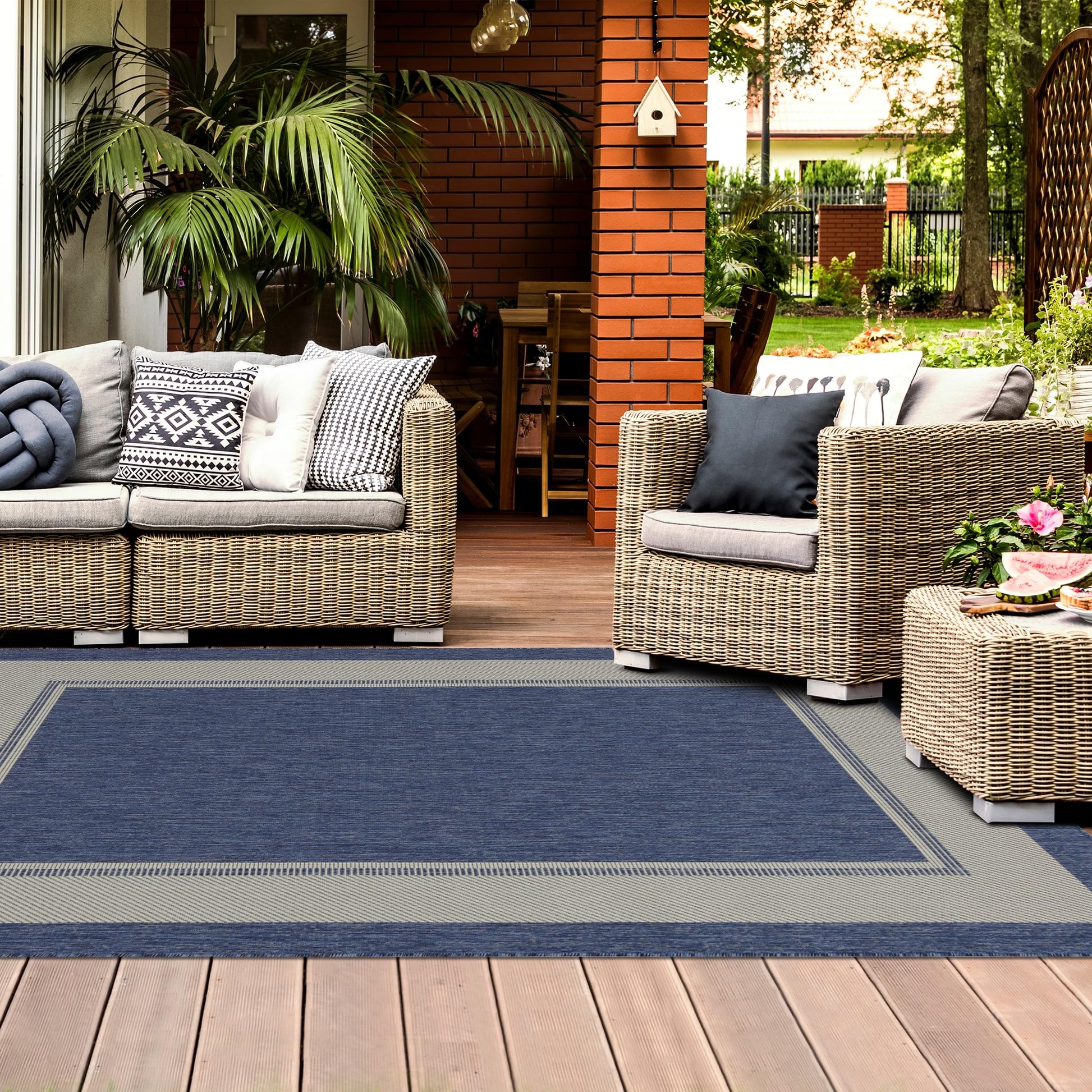 HomeArt Outdoor Rugs | Easy-Cleaning Indoor & Outdoor Area Rugs for Porch, Deck, Balcony, Garden, Picnic, Kitchen, Hallway | UV & Weather-Resistant Large Patio Rug Mats | Anthracite Cream 200 x 290 cm — view 418