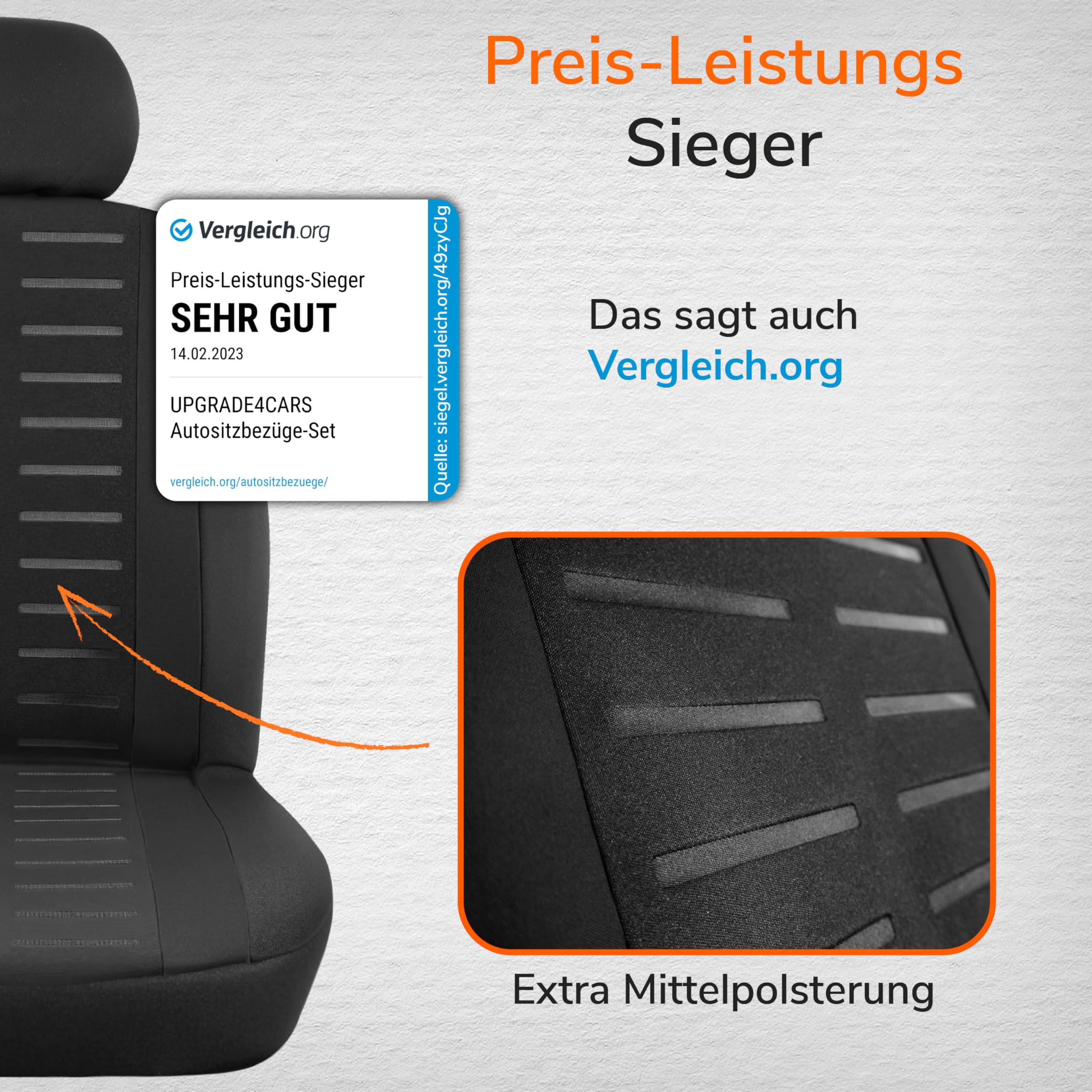 Upgrade4cars Autositzbezüge Set für die Vordersitze Version 2026 | Auto-Schonbezüge Universal in Schwarz für Fahrersitz & Beifahrer | Autozubehör Innenraum Deko