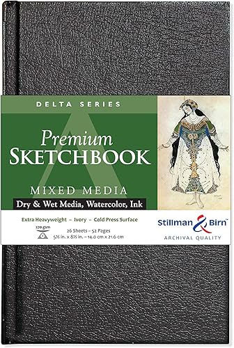 Stillman & Birn Delta Series Cuaderno de bocetos de tapa dura, 5.5 x 8.5 pulgadas, 9.52 ozm (extra pesado), papel marfil, superficie de prensa en