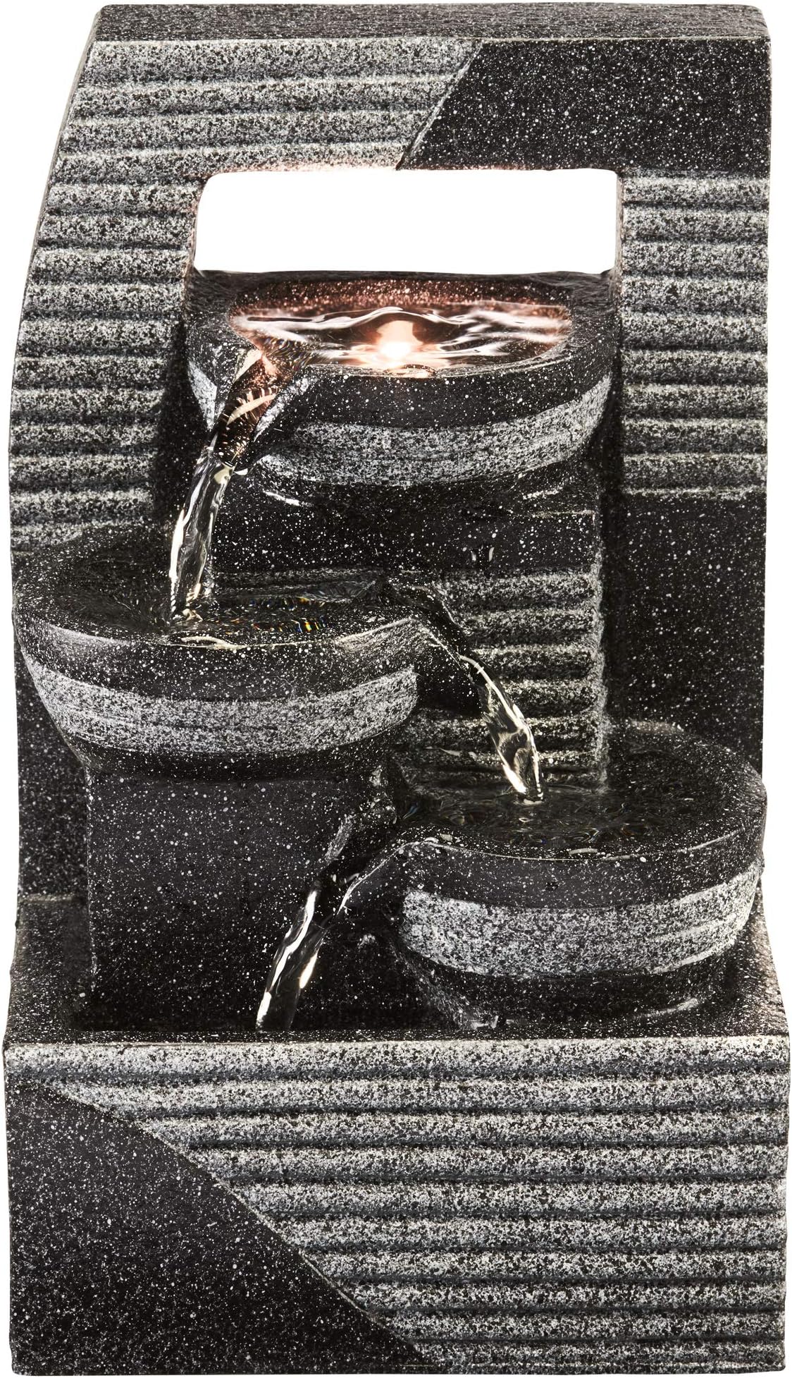 Serenity Table-Top Cascading Bowl Tower Water Feature with LED Lights, Stylish & Relaxing, Self-Contained for Garden, Patio & Decking (Height 24cm)