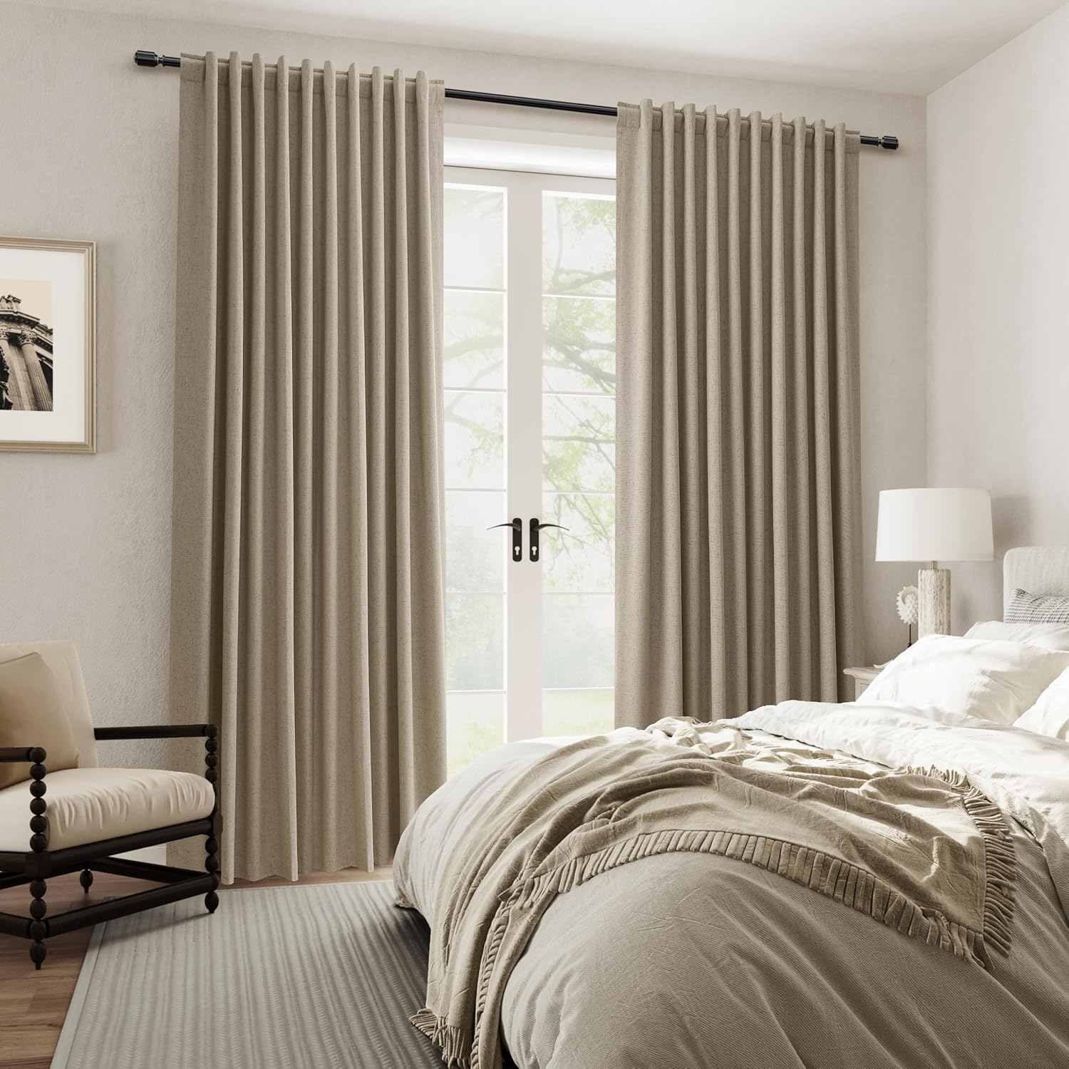 Light Brown 100% Blackout Linen Curtains 72 Inch Long for Bedroom Living Dining Room Nursery Sliding Door Curtain Rod Pocket Back Tab Sound Proof Elegant Thermal Light Blocking Drapes 2 Panel Set