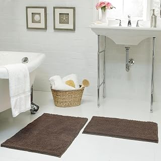 Creative Home Ideas Resort Collection Plush Chenille Bathroom Rugs 2 Piece Set – Non-Slip Backing and Machine Washable, Mocha Brown - 17 x 24 Inches and 21 x 34 Inches Bath Mats