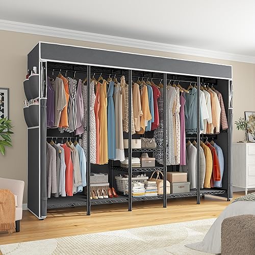 Miniatura 4 de Raybee Perchero extra grande de 90.6 pulgadas de ancho con cubierta, percheros independientes para colgar ropa, sistema organizador de armario