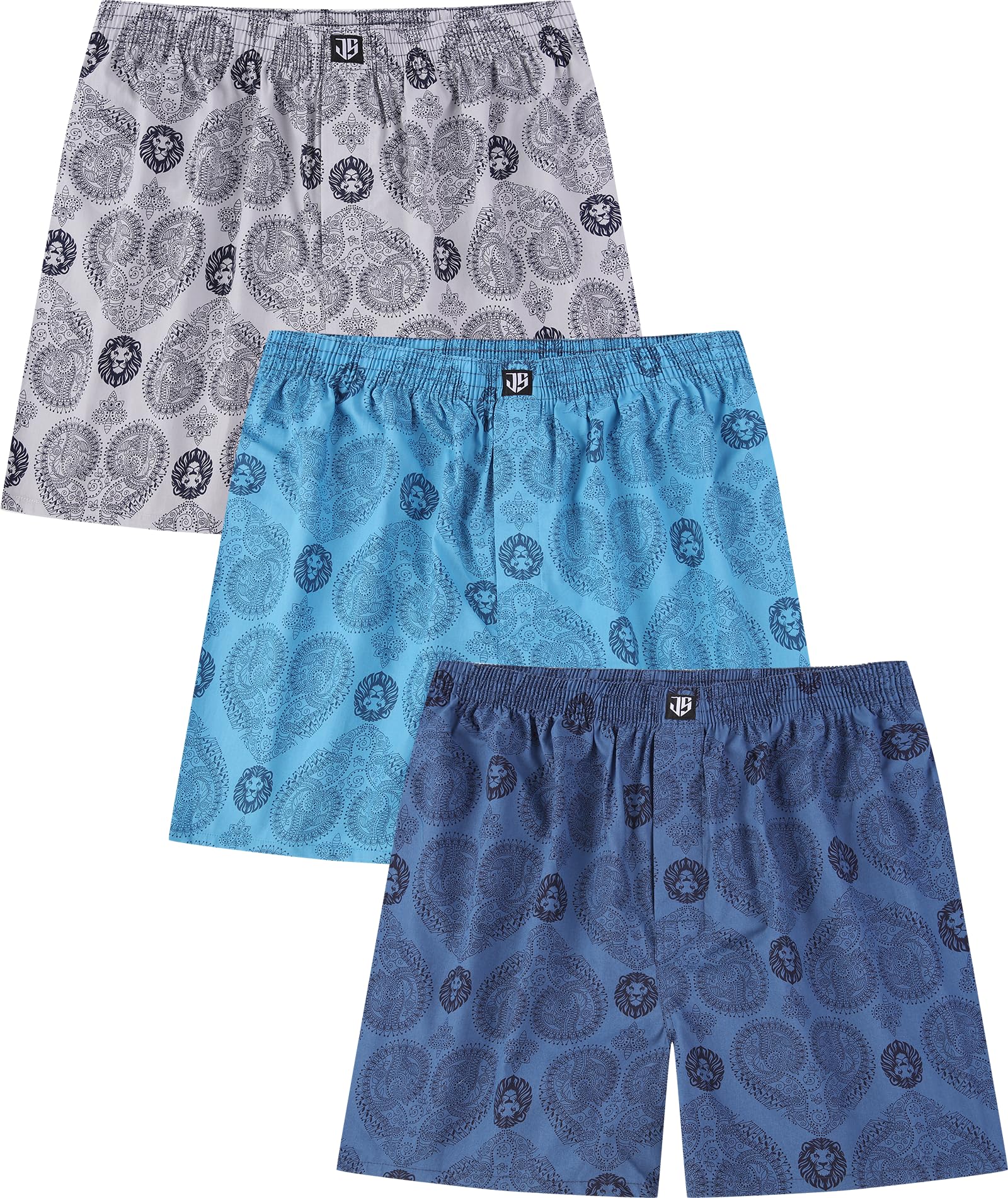 Jveyvth Men's Boxers Underwear 100% Cotton Printed Woven Boxers for Men Pack Boxer Shorts