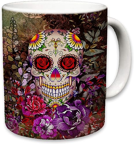 Miniatura 6 de Sweet Gisele Taza de cerámica de calavera de azúcar, taza de café con estampado floral, diseño del Día de los Muertos, hermosos colores vivos, gran