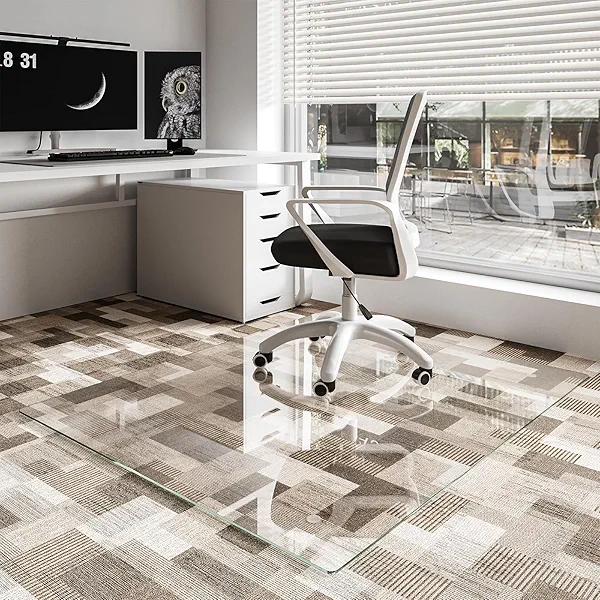 Koonmi Chair Mat for Carpet, Tempered Glass 45"x53" Office Chair Mat, Glass Chair Mats Protector with Rounded and Polished Edges, Ideal for Hardwood Floor, Wooden Floor, Carpet, Desk Rolling Chair