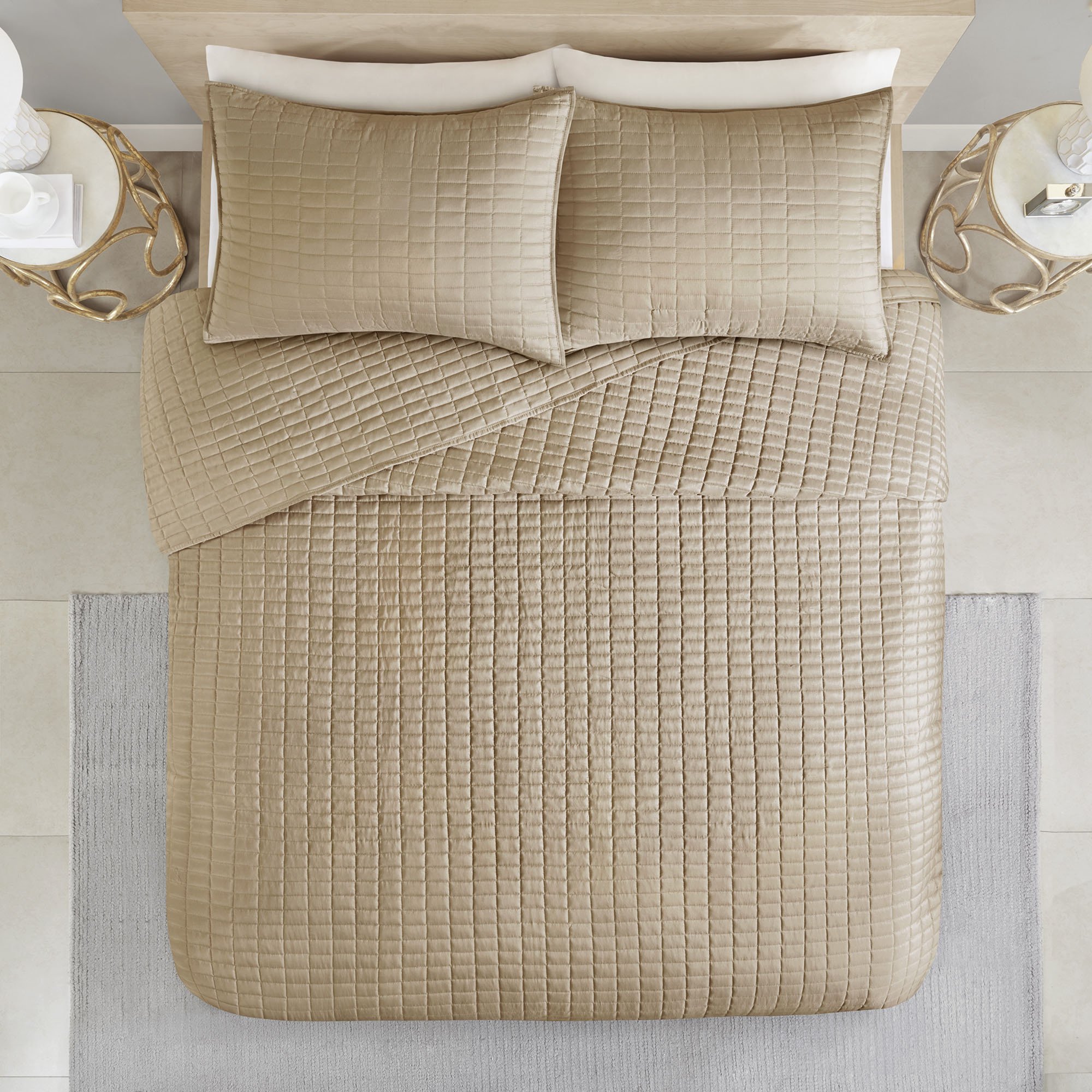 Comfort Spaces Kienna Quilt Set-Luxury Double Sided Stitching Design All Season, Lightweight, Coverlet Bedspread Bedding, Matching Shams, Oversized King(120"x118"), Taupe,CS13-0934