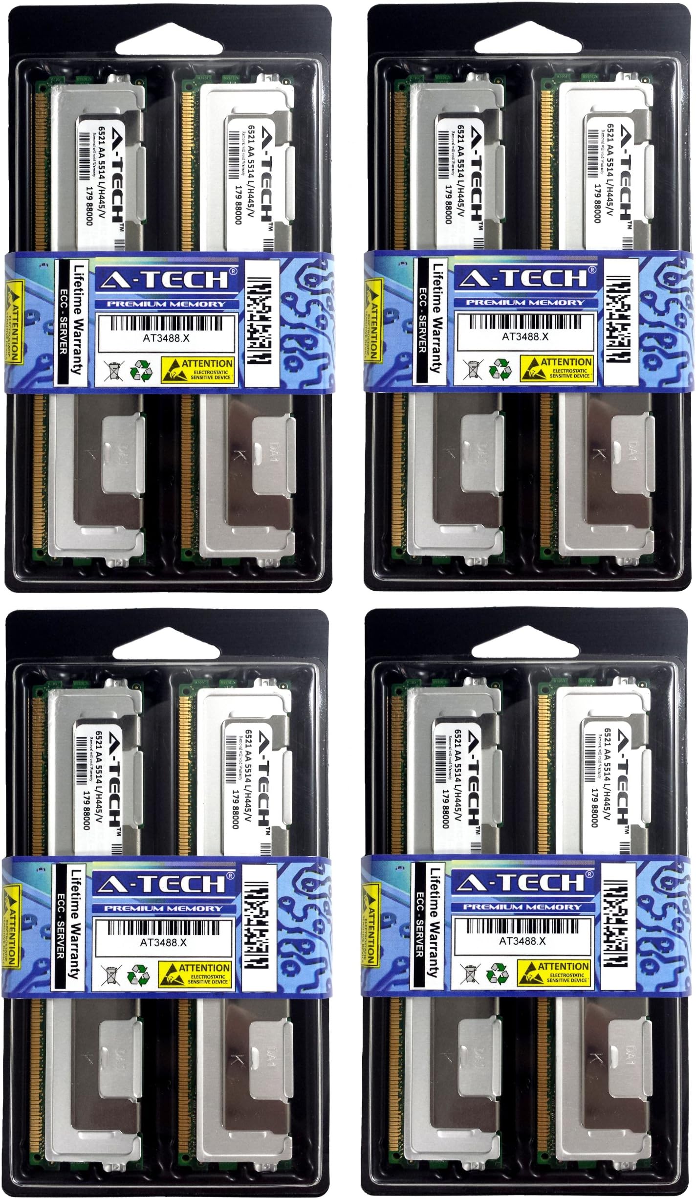A-Tech 64GB Kit 8x8GB Memory Ram For DELL PowerEdge 1900 1950 1950 1955 2900 2950 M600 R900 SC1430 PowerVault NF500 NF600 NX1950 Precision Workstation 490 690 690n R5400 R5400 T5400 Studio Hybrid 140G