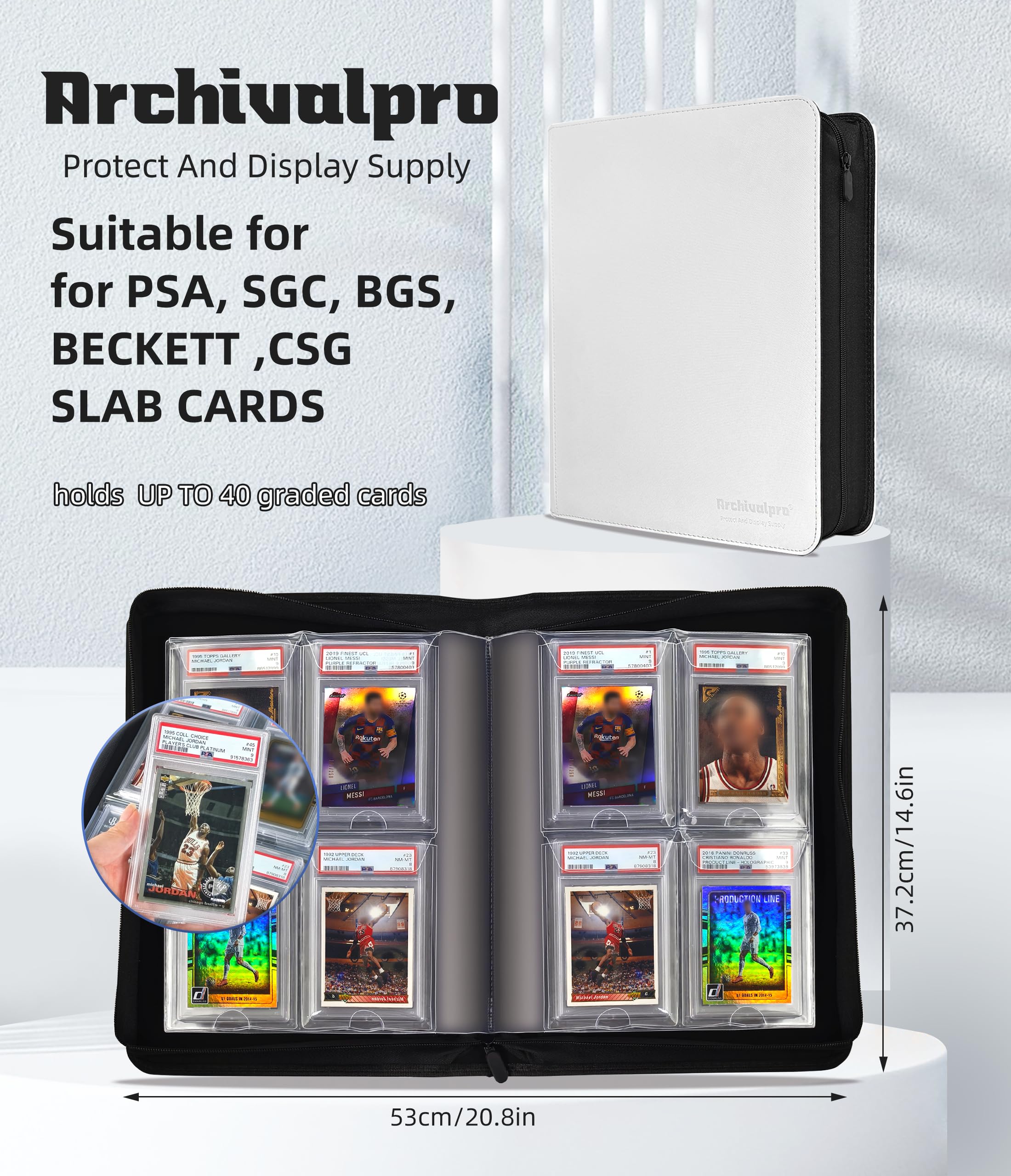 Archivalpro Graded Card Binder, Holds 40 Graded Cards, 4-Pocket Slab Binder for PSA SGC BGS PU Leather Graded Card Storage Binder Display Album(White,40 Pockets) - Image 2