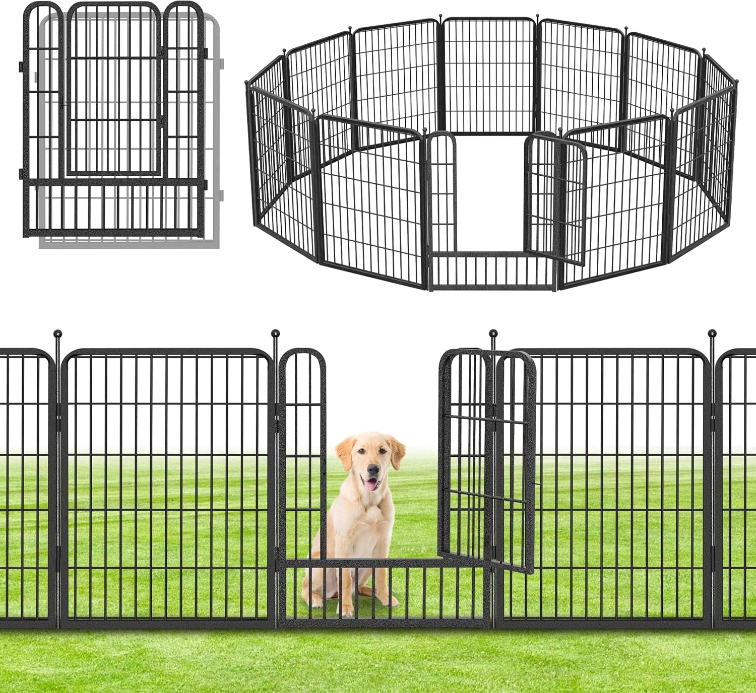 Decorative No Dig Fence Panels Metal Garden Fence with Gate, 28ft(L) x 32in(H) Garden Fencing for Dogs Rabbits, Temporary Fencing for Garden, Patio, Yard, 12 Panels