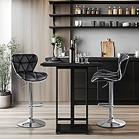 Vista 5 de Yaheetech Juego de 4 taburetes de bar, sillas de isla con respaldo de concha, taburetes de bar ajustables de piel sintética, sillas de bar Negro