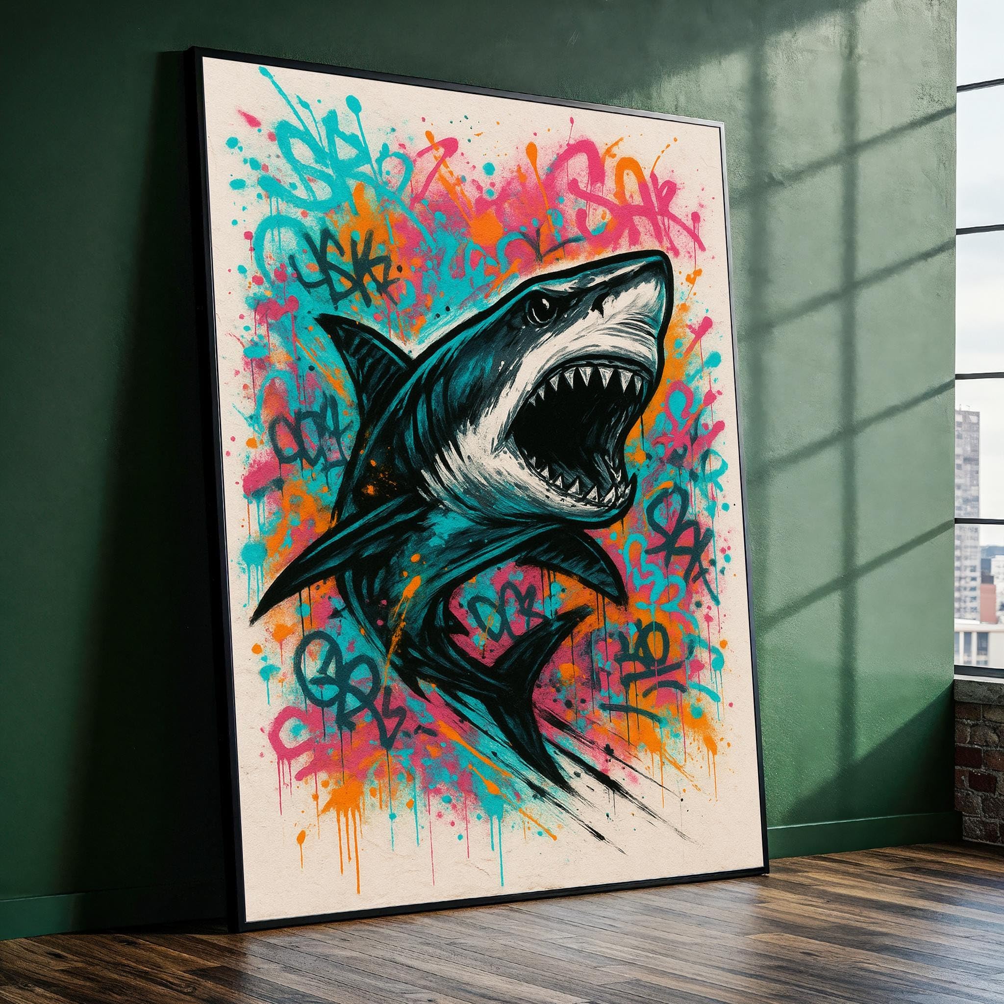 Impression sur toile graffiti requin haute définition aux couleurs vives 30x40 - 8