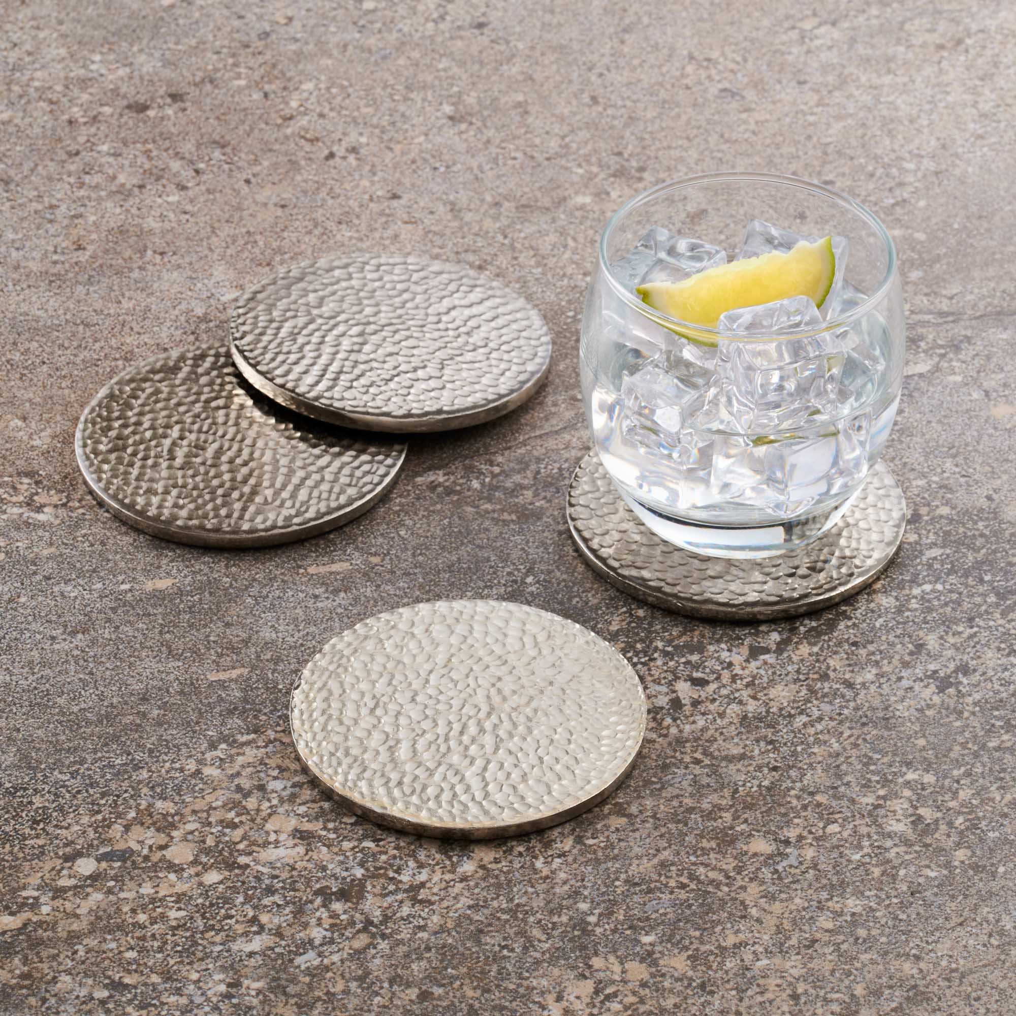 Pushka Home Ltd Silver Copper, Gold & Hammered Drinks Coaster (Silver)