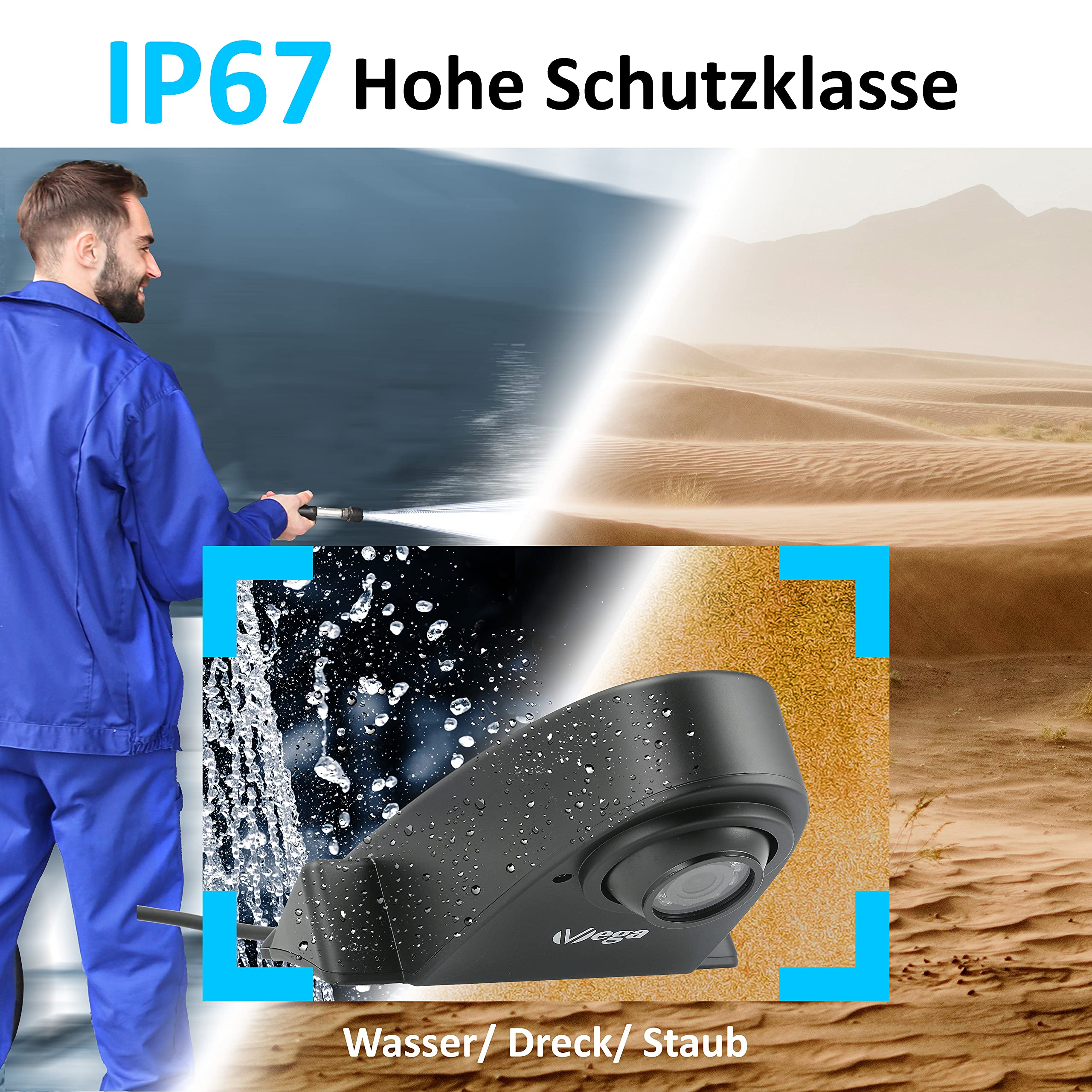 VSG24 Transporter Kugelkopf Rückfahrkamera, Sprinter Kamera inkl. Adapter Kabel, 600TV Auflösung, Nachtsicht, 120° Winkel, 12 V, IP68 - Schwarz