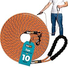 Total Pet Rope Training Lead for Dogs - Long Line Dog Lead for Training Recall & Commands at Distance W/Control Handle (10m)