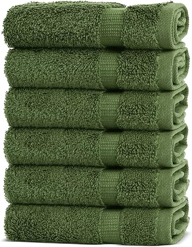 Chakir Turkish Linens Toallas turcas de alta calidad 100% algodón para baño, 13 x 13 pulgadas (6 toallas pequeñas, musgo)