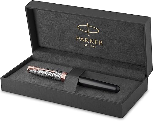 Miniatura 1 de PARKER Pluma estilográfica Sonnet  Acabado de metal y satén gris de alta calidad con ribete de oro rosa  Punta mediana de oro de 18 quilates con