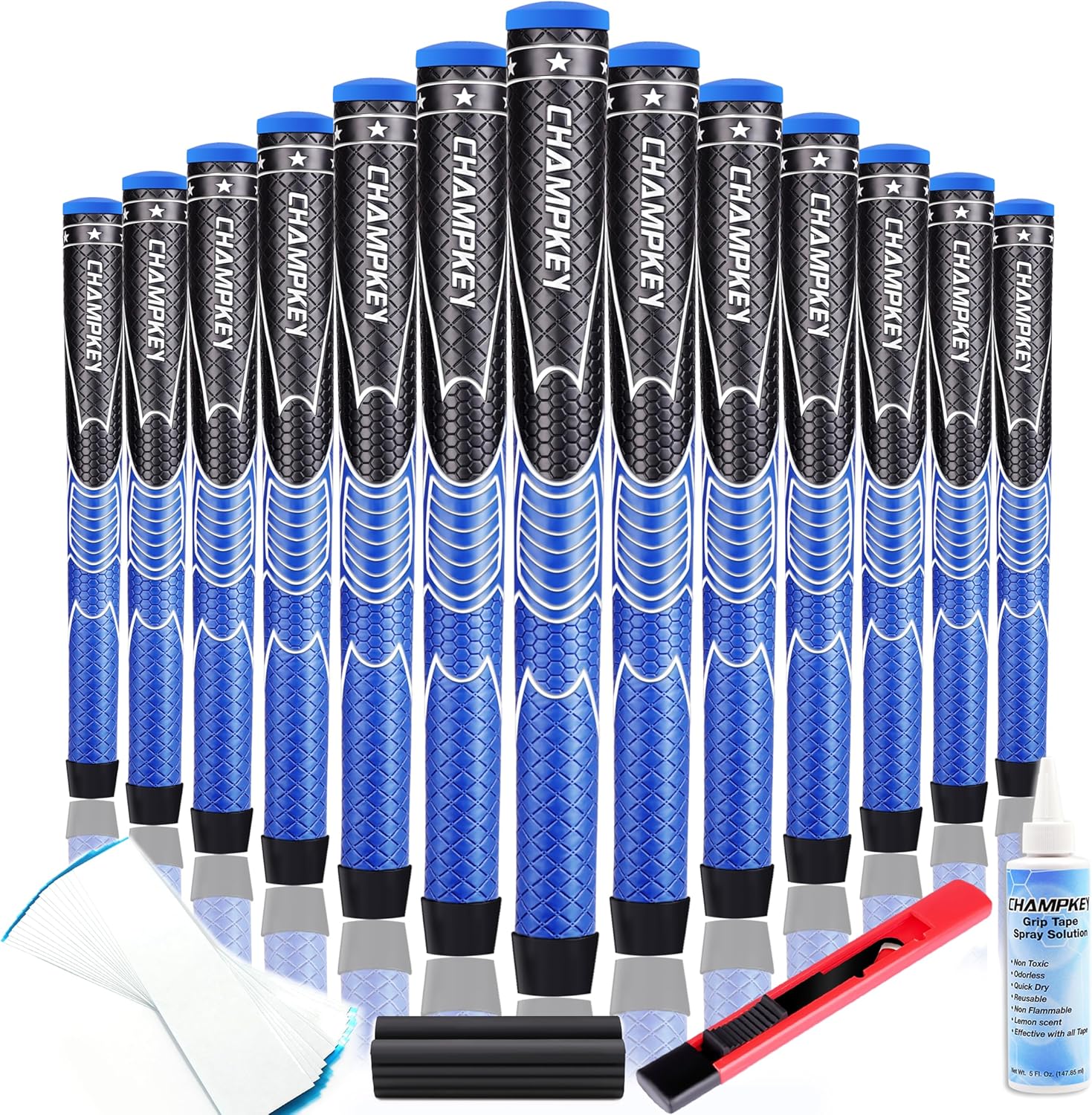 CHAMPKEY Comfortable Polyurethane Golf Grips 13 Pack - Multi Texture Control Golf Club Grips - Come with Full Repair Kits