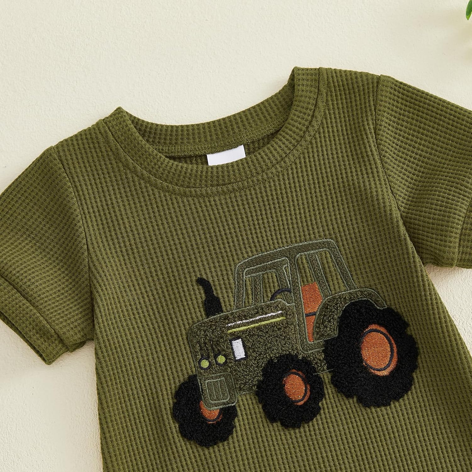 FYBITBO Infant Baby Boy Clothing Waffle Knit Short Sleeve Rompers Tractor Embroidery Jumpsuit Newborn Outfit Summer Clothes image 5
