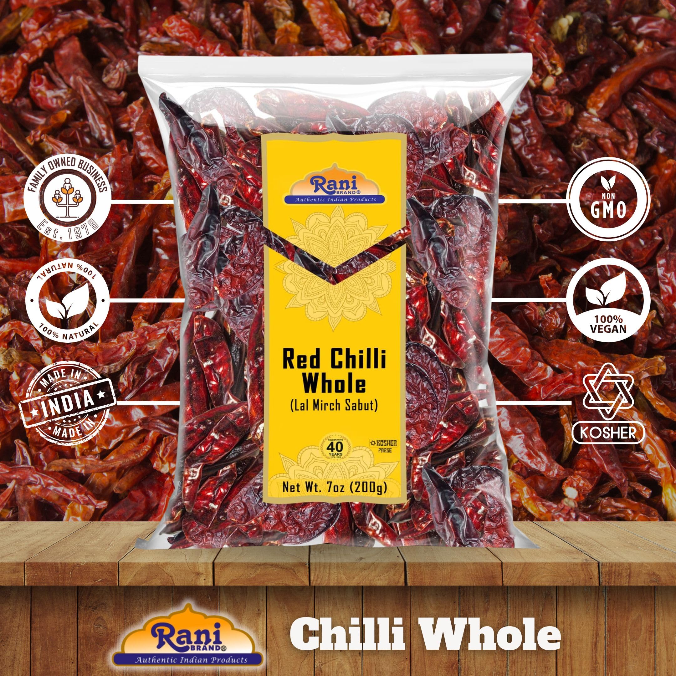 Rani Chilli Whole (Lal Mirch Sabut) 7oz (200g) ~ All Natural | Vegan | No Colors | Gluten Friendly | NON-GMO | Kosher