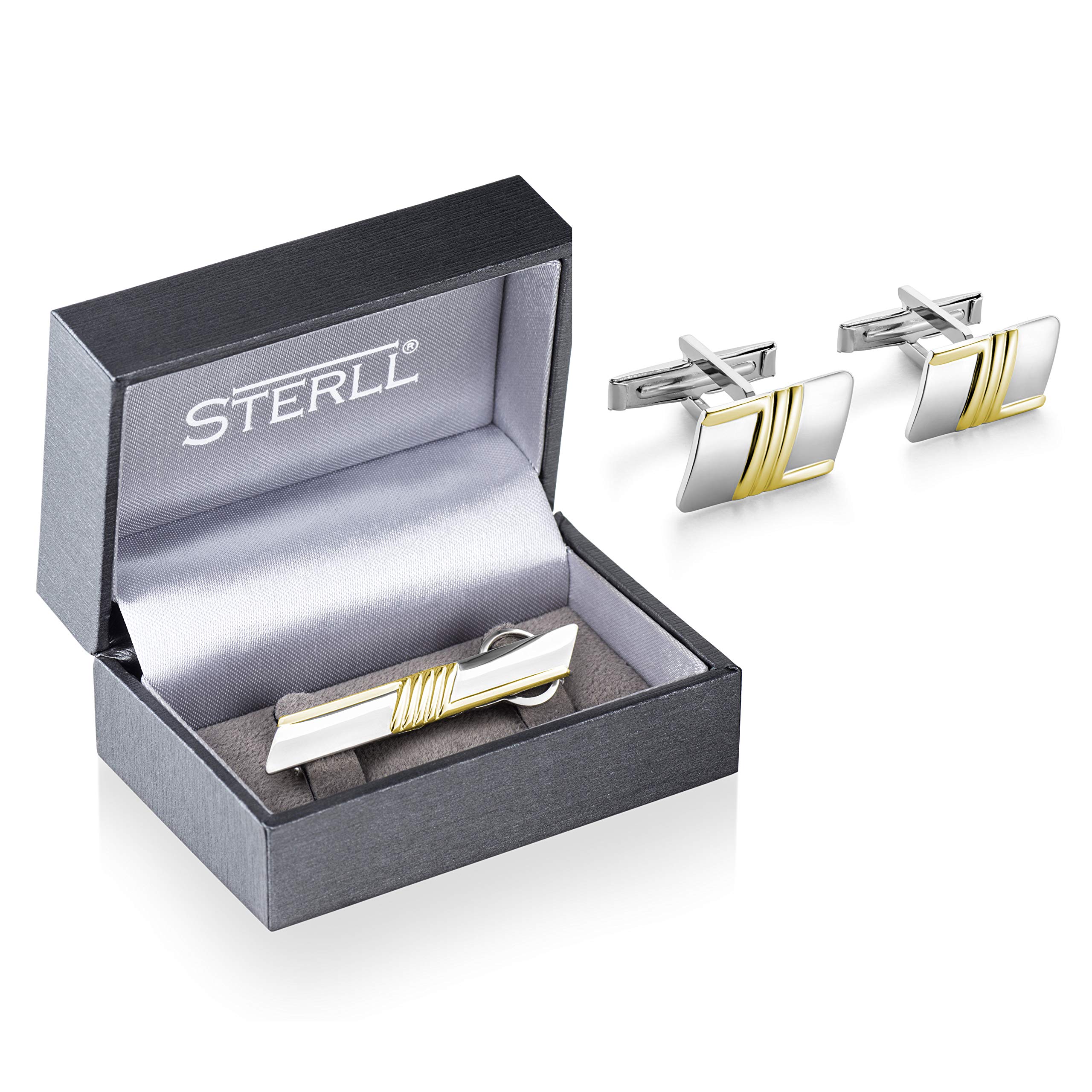Herren Manschettenknöpfe Und Krawattenklammer Set Aus Sterlingsilber 925 Mit Goldfarbenen Akzenten
