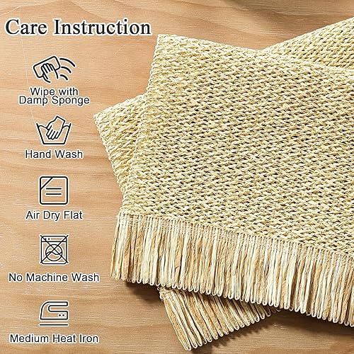 Miniatura 3 de SHACOS 4 manteles individuales trenzados de papel con borlas, bohemios, naturales, rústicos, de paja para cena, boda, fiesta, playa, granja,