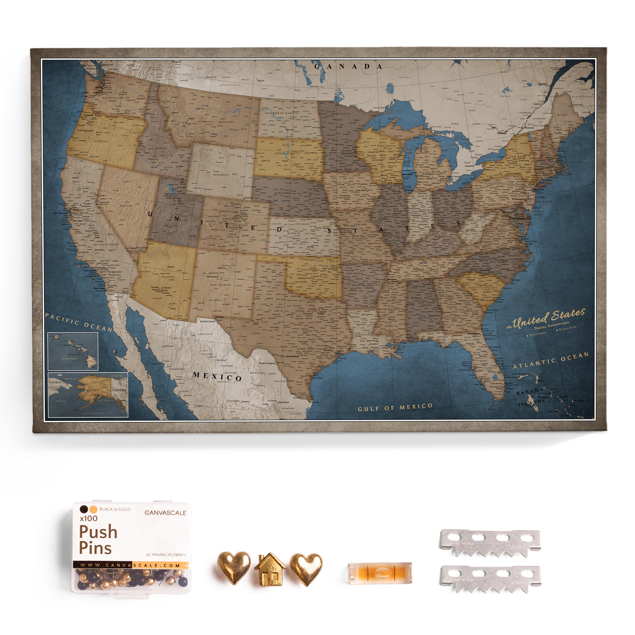 USA Map Canvas Wall Art with Cork Pin Board – Decorative Push Pin Travel Map for Home, Office, Living Room, Bedroom (150x100cm - Pattern 13)