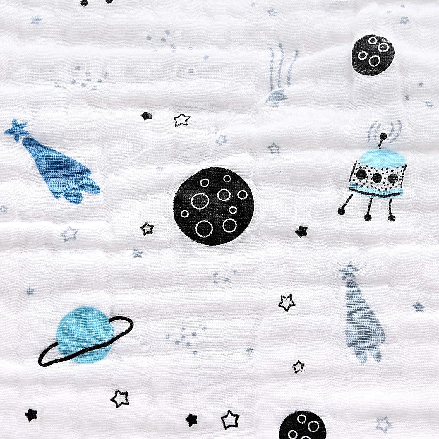 Jay & Ava Soft Cotton Muslin Blanket, 42' x 42', 4 Layers, Toddler & Baby Crib Blanket - Blue Star Space - Image 5