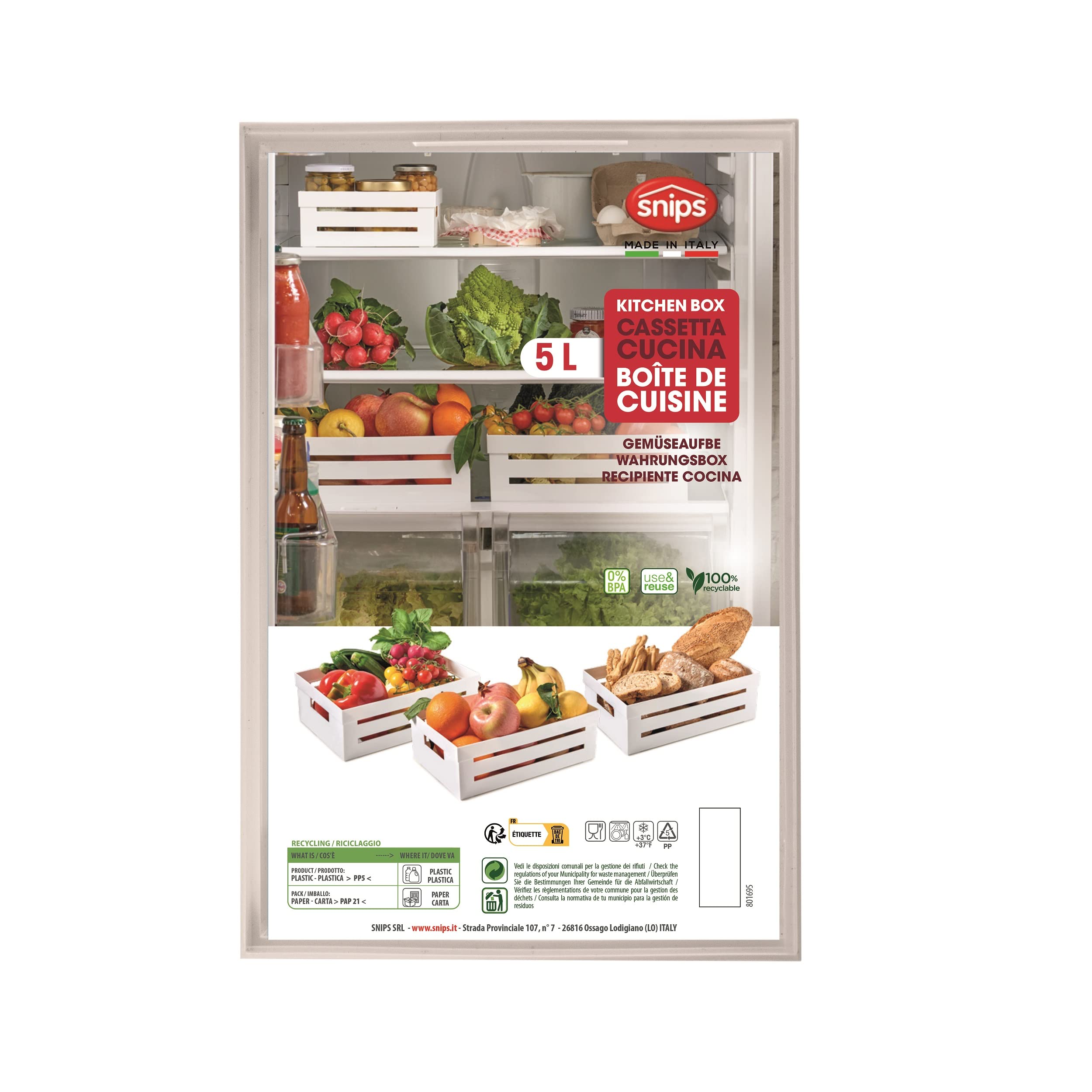 Snips Cassetta Cucina Organizer 5 LT Bianco Made in Italy BPA Free