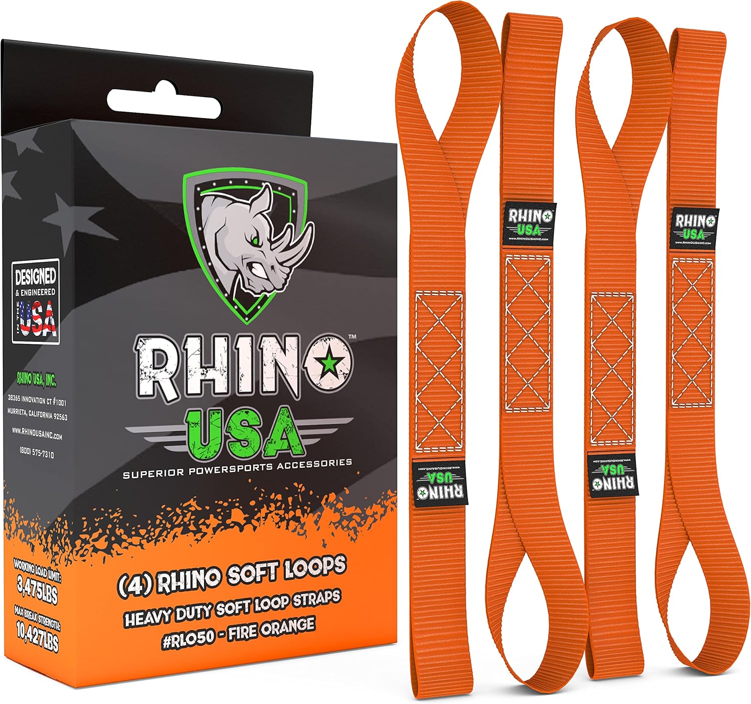 Rhino USA Soft Loop Motorcycle TieDown Straps (4PK) 10,427lb Max Break Strength 1