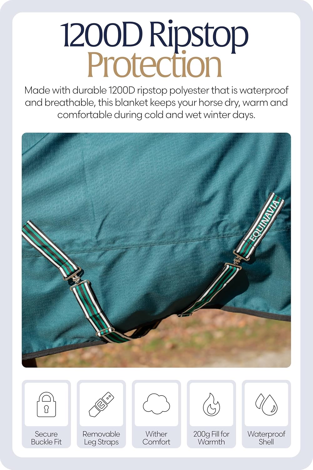 Equinavia Arktis Extended Neck Mid Weight Turnout Blanket 200g - Deep Green - 81 in