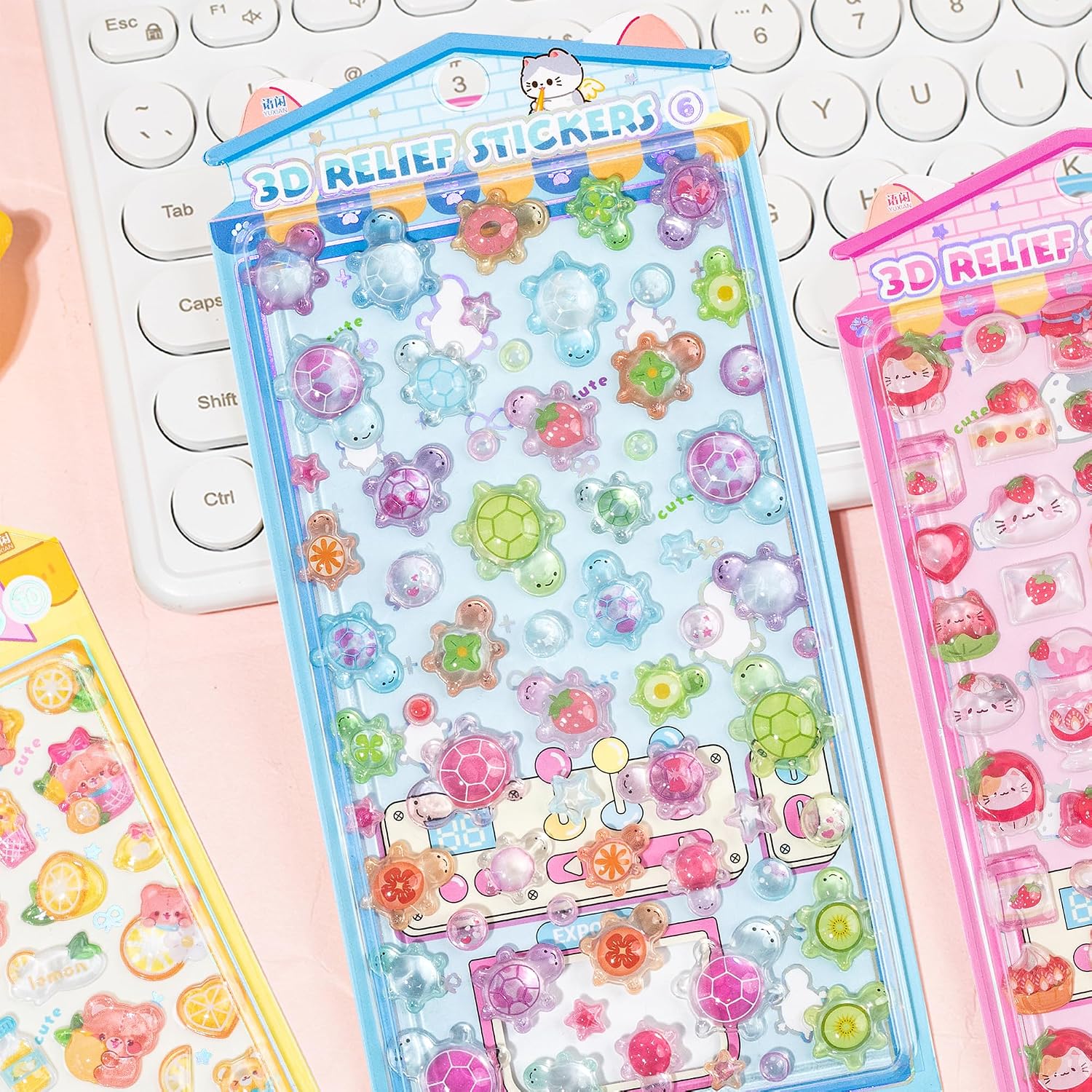 3D Cute Puffy Cartoon Sea Turtle Stickers, Kawaii Mini Decorative Stickers for Planner, Laptops, Phone Case, Journals, Scrapbook and DIY Crafts Decor, PVC Material