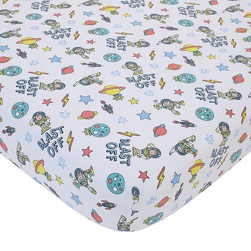 Miniatura 3 de NoJo Disney Toy Story Buzz Lightyear - Juego de ropa de cama para cuna de 3 piezas, color azul, naranja y amarillo, 100 % algodón