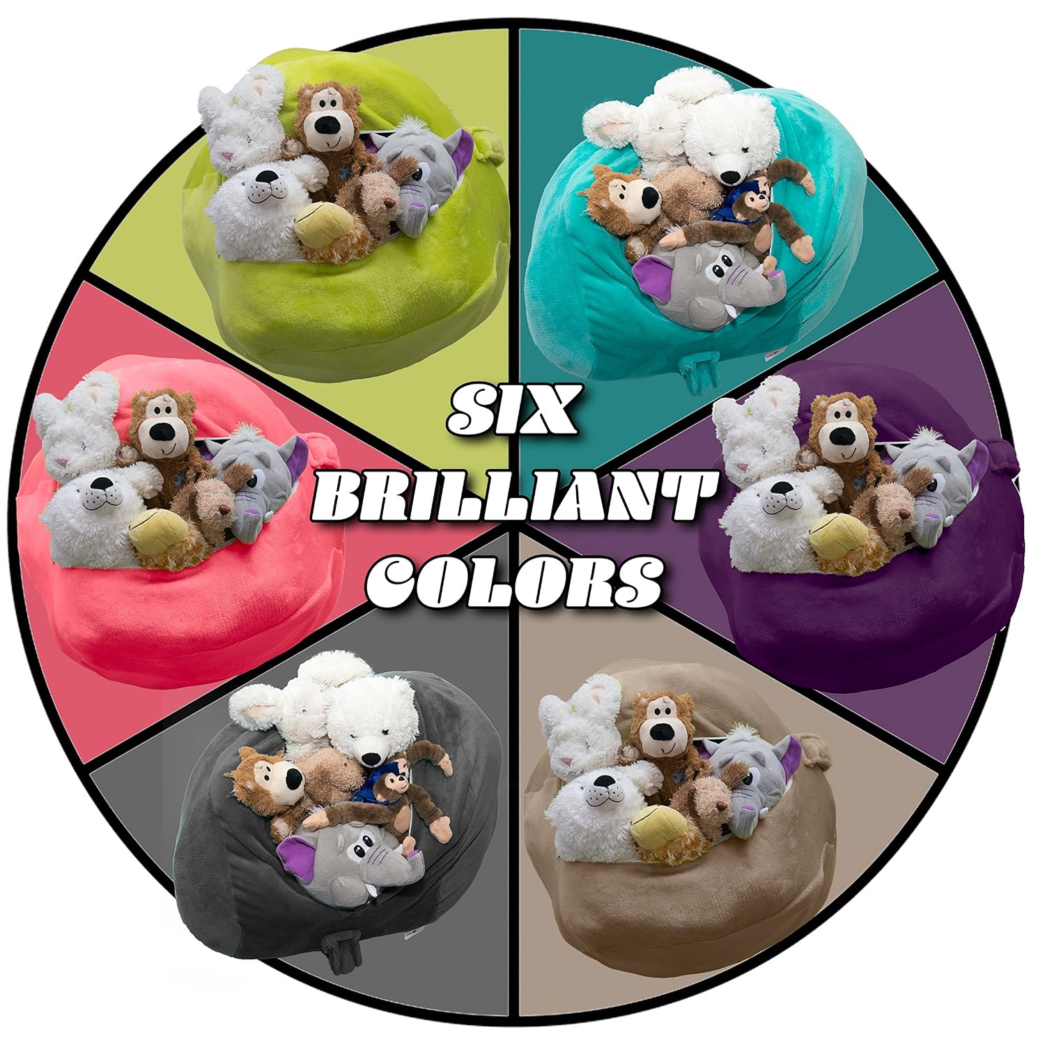 Stuffed Animal Bean Bag Storage - “Soft ’n Snuggly” Comfy Plush Fabric Kids Prefer Over Canvas - Replace Your Mesh Toy Hammock or Net - Store Blankets & Pillows Too