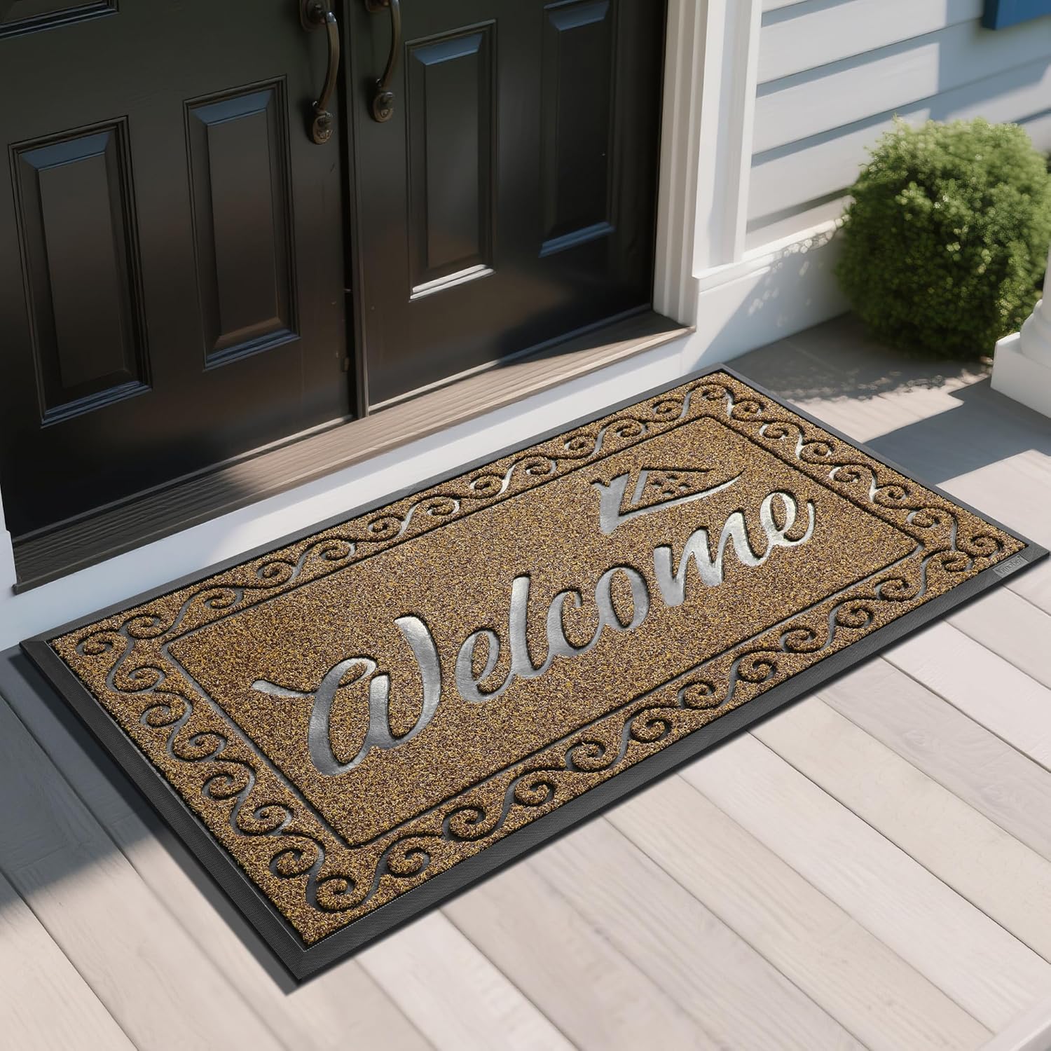 yimobra welcome mat, heavy duty sturdy door mats for home entrance outdoor indoor, front doormat for outside patio floor entry porch garage office, waterproof, low profile, 47 x 24, beige brown beige brown 47 x 24 inch