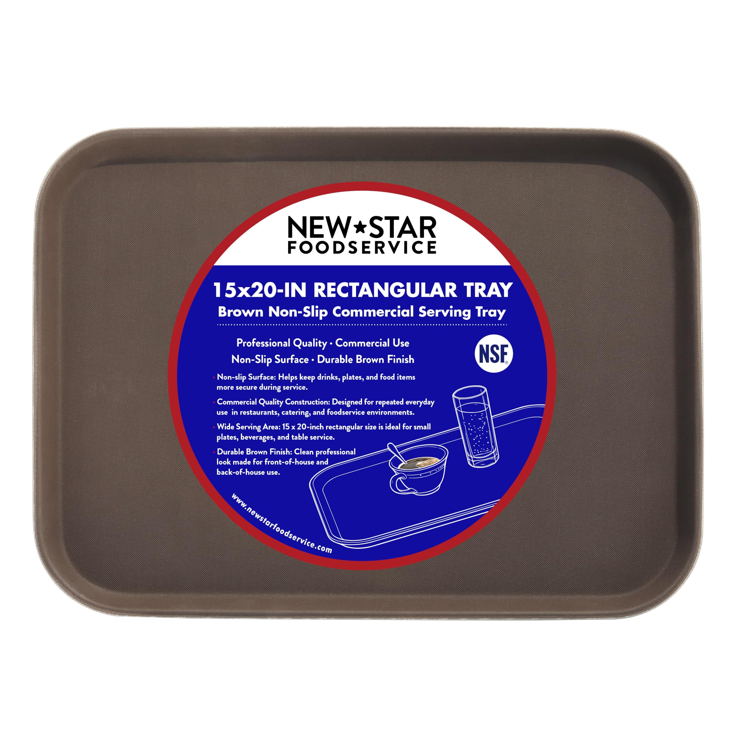 New Star Foodservice 25187 vassoio antiscivolo, plastica, gomma rivestito, rettangolare, 38,1 x 50,8 cm, marrone